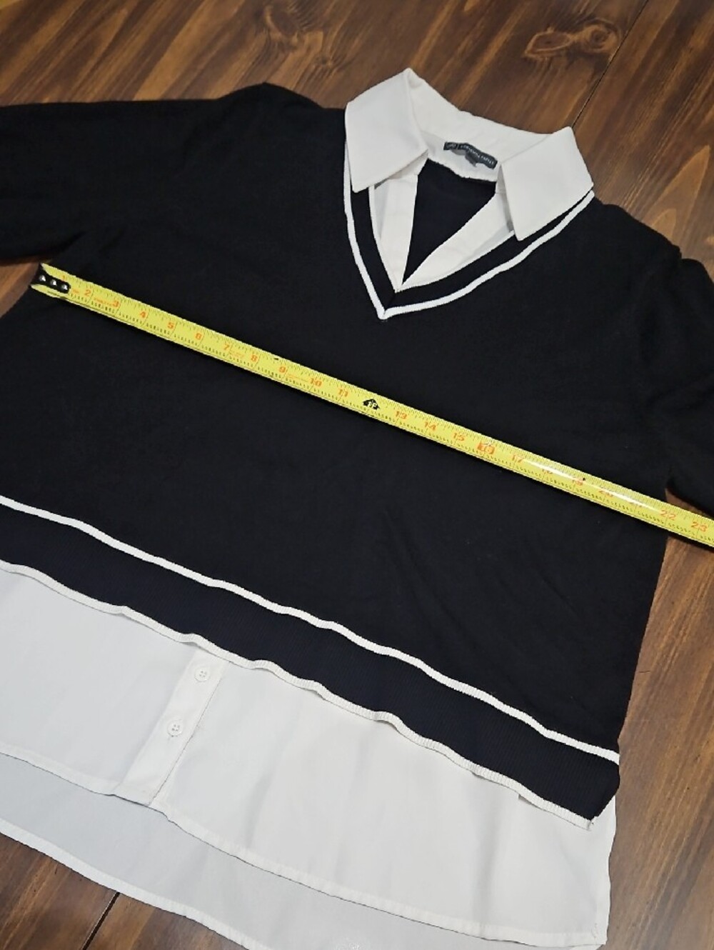 Adrianna Papell Black & White Faux-Layer Button-Down Sweater Top - Picture 4 of 7